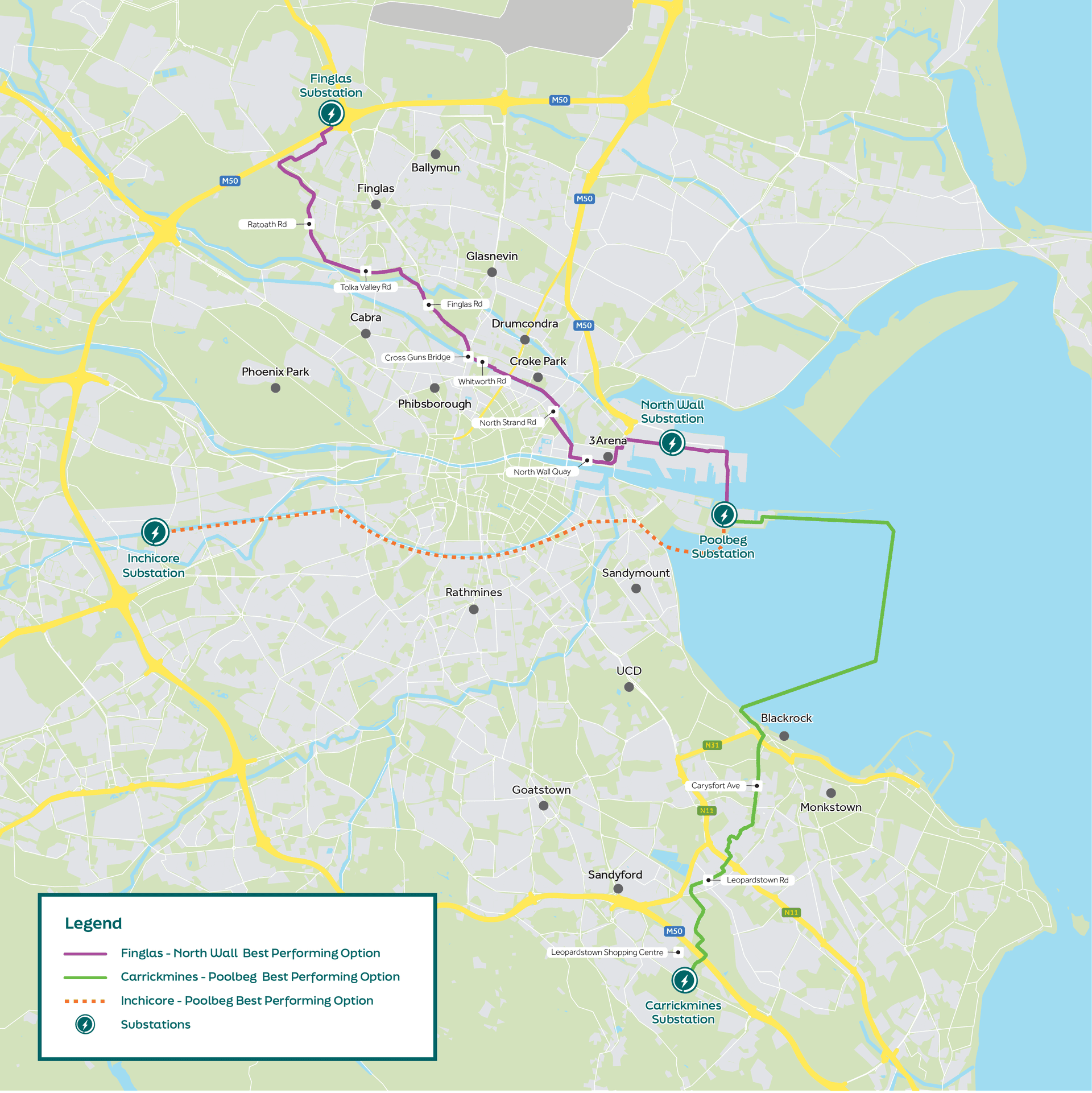 The proposed cable routes as part of the project